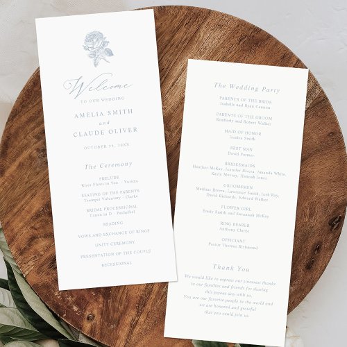 Floral Elegant Vintage French Roses Blue Wedding Program