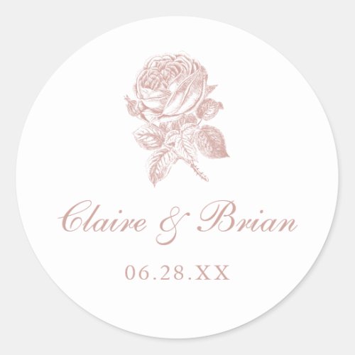 Floral Elegant Vintage French Roses Blush Wedding Classic Round Sticker