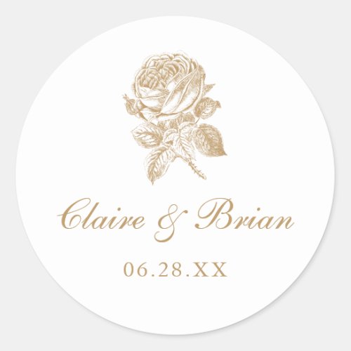 Floral Elegant Vintage French Roses Gold Wedding Classic Round Sticker