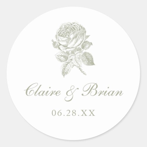 Floral Elegant Vintage French Roses Sage Wedding Classic Round Sticker