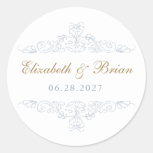 Floral Elegant Vintage Ornament Wedding Envelope Classic Round Sticker