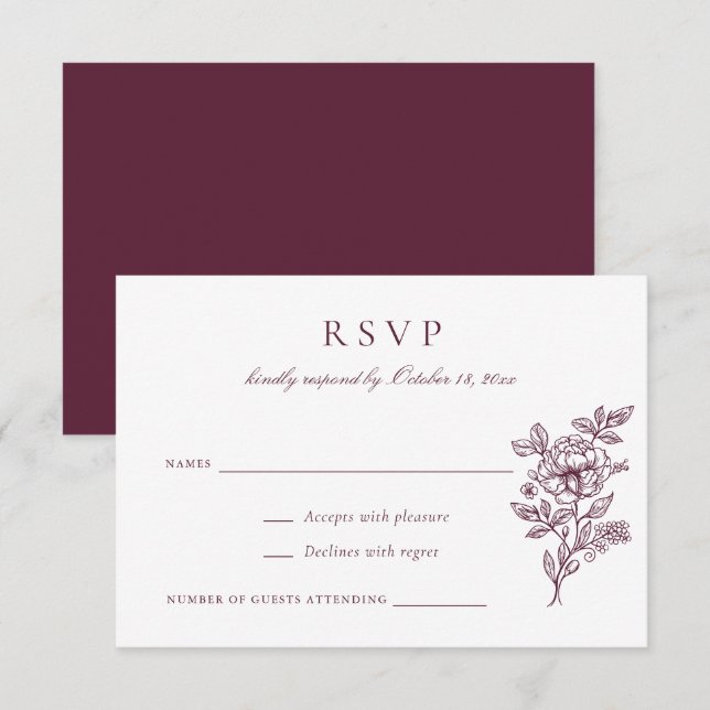 Floral Elegant Vintage Wedding RSVP Invitation (Front/Back)