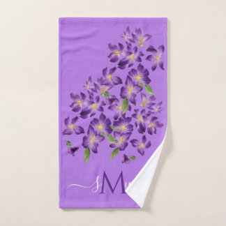 Floral Elegant Violets Purple Monogram Hand Towel