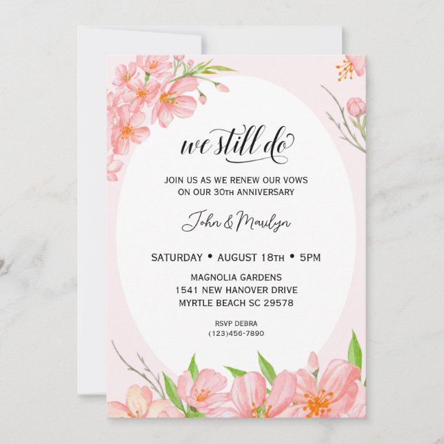 Floral Elegant Vow Renewal Anniversary Invitation (Front)