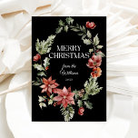 Floral Elegant Watercolor Black Merry Christmas Holiday Card<br><div class="desc">Floral Elegant Watercolor Merry Christmas Holiday Card</div>