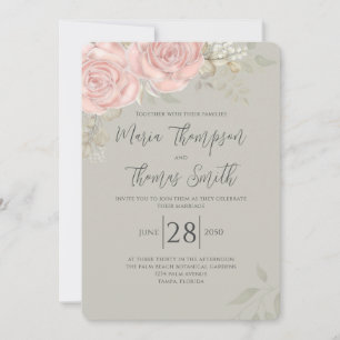 Floral Elegant Watercolor Greenery Rose Gold Leaf Invitation
