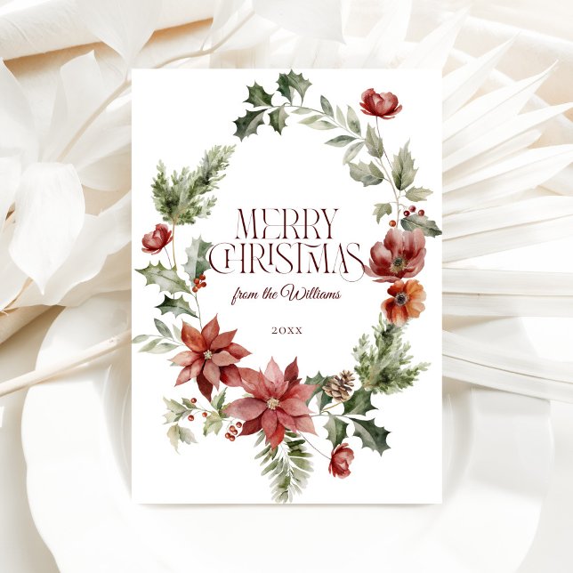 Floral Elegant Watercolor Merry Christmas Holiday Card (Creator Uploaded)