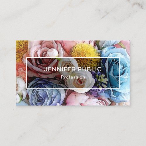 Floral Elegant Watercolor Roses Modern Template Business Card