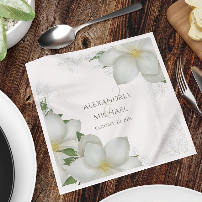 Floral Elegant Watercolor White Magnolia Flower  Napkins (Creator Uploaded)