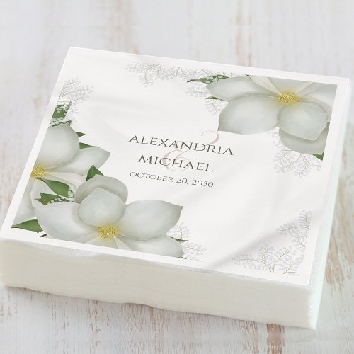 Floral Elegant Watercolor White Magnolia Flower  Napkins