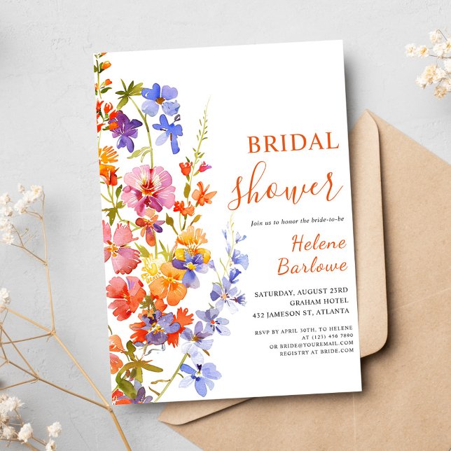 Floral Elegant Watercolor Wildflower Bridal Shower Invitation (Floral Elegant Watercolor Wildflower Bridal Shower Invitation)