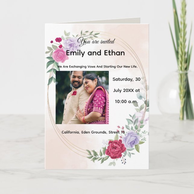 Floral Elegant Wedding Invitation with Couples. (Front)