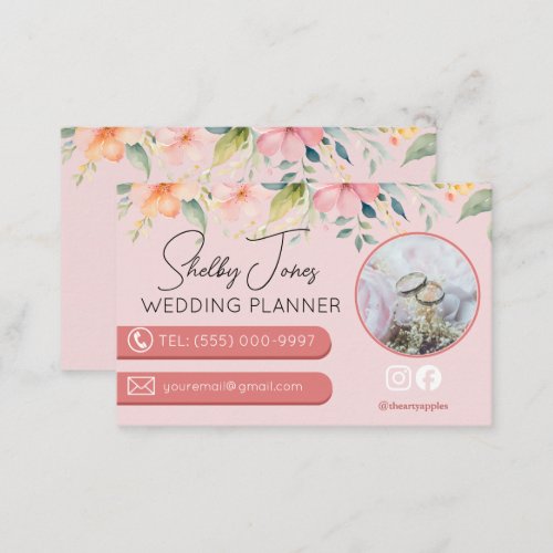 floral Elegant Wedding Planner small business Business Card