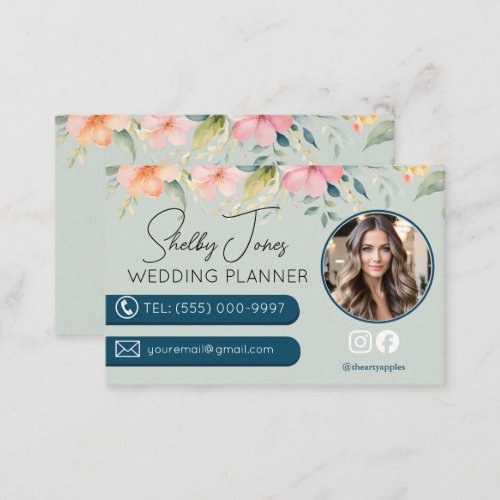 floral Elegant Wedding Planner small business Business Card