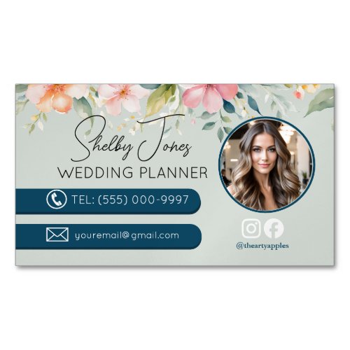 floral Elegant Wedding Planner small business Business Card Magnet