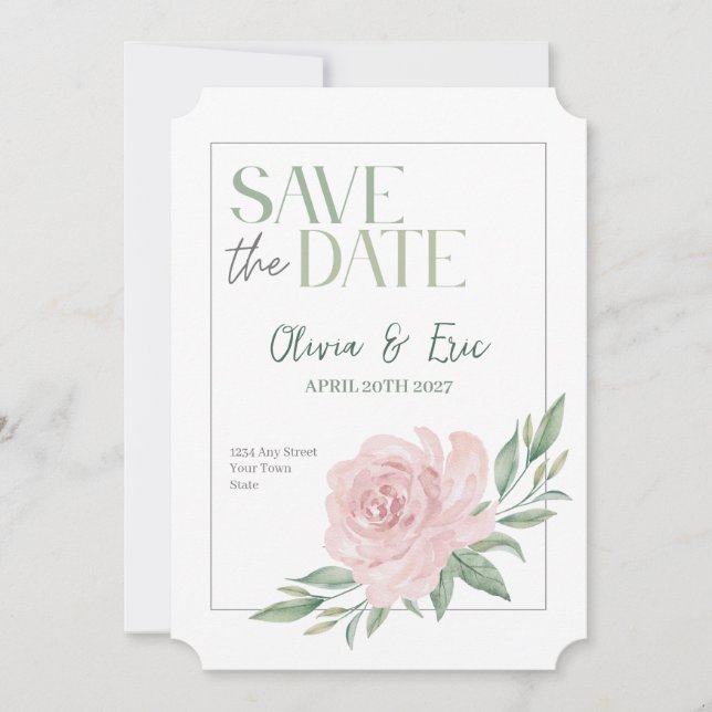 Floral Elegant Wedding Save The Date Card (Front)