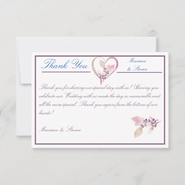 Floral Elegant White and Mauve Wedding Thank You Card (Front)