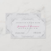 Floral Elegant White Damasks & Gray Frame Business Card (Front/Back)