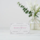Floral Elegant White Damasks & Gray Frame Business Card (Standing Front)