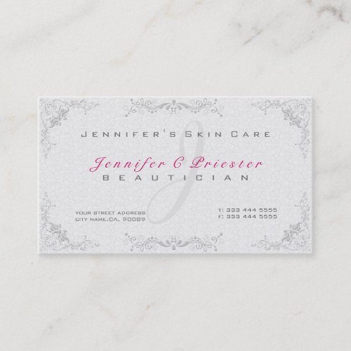 Floral Elegant White Damasks &amp; Gray Frame Business Cards