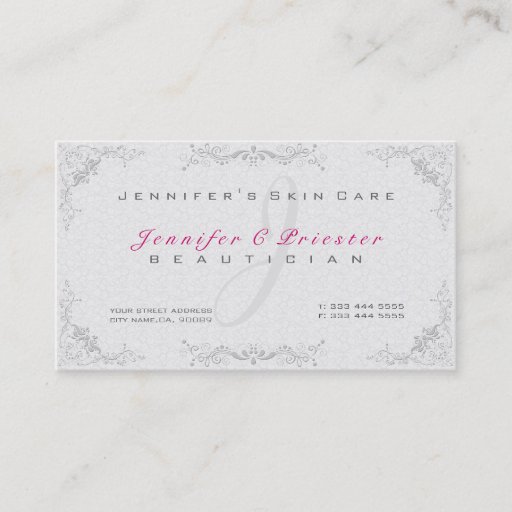 Customizable Floral Elegant White Damasks &amp; Gray Frame Business Cards