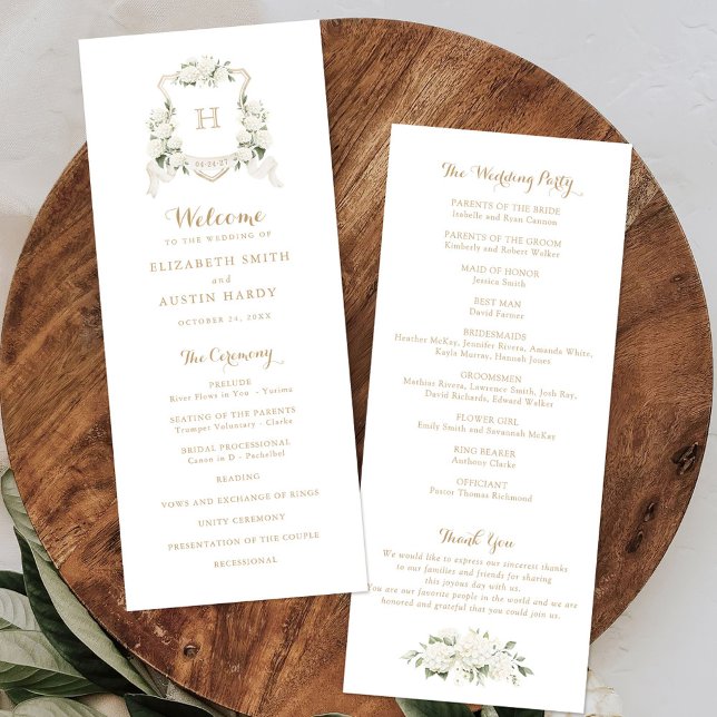 Floral Elegant White Hydrangea Crest Wedding Program (Creator Uploaded)
