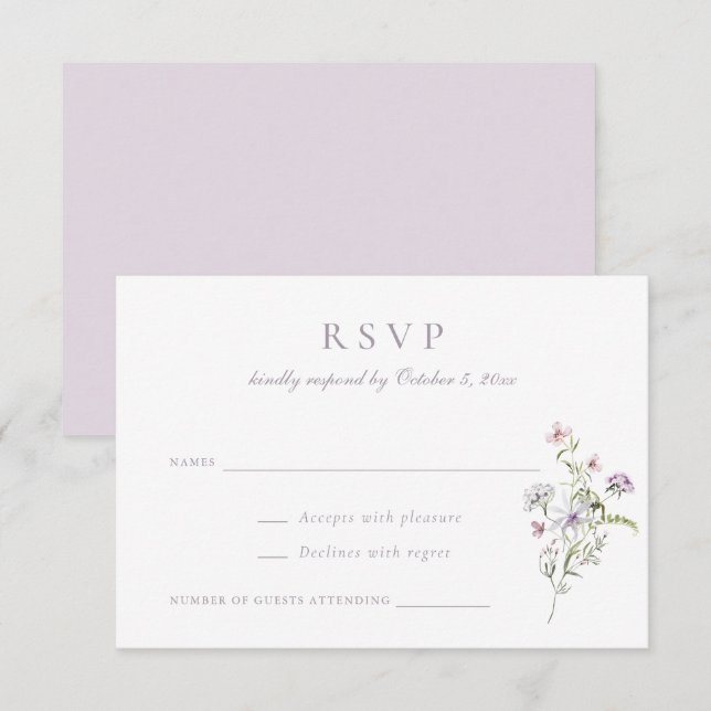 Floral Elegant Wildflowers Blush Pink Wedding RSVP Invitation (Front/Back)