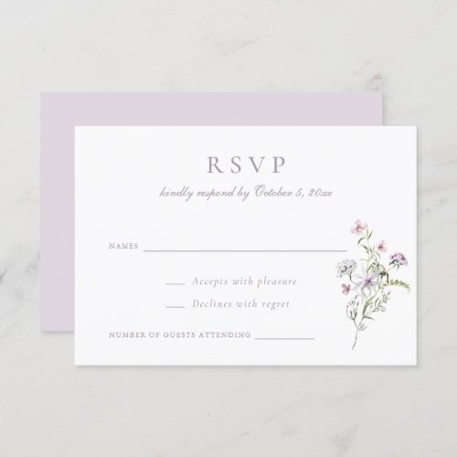 Floral Elegant Wildflowers Blush Pink Wedding RSVP Invitation
