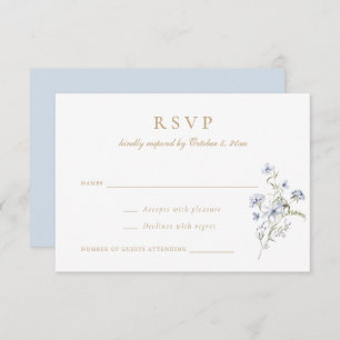 Floral Elegant Wildflowers Dusty Blue Wedding RSVP Invitation