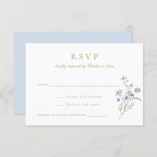 Floral Elegant Wildflowers Dusty Blue Wedding RSVP Invitation