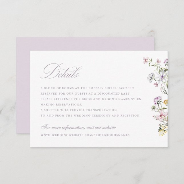 Floral Elegant Wildflowers Script Wedding Details Invitation (Front/Back)