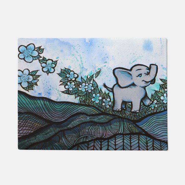 Floral Elephant Art                                Doormat (Front)