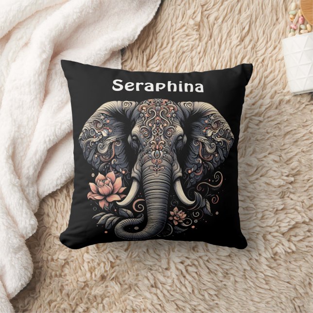 Floral elephant artwork throw pillow (Blanket)