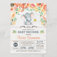 Floral Elephant Baby Shower Autumn Fall Invitation