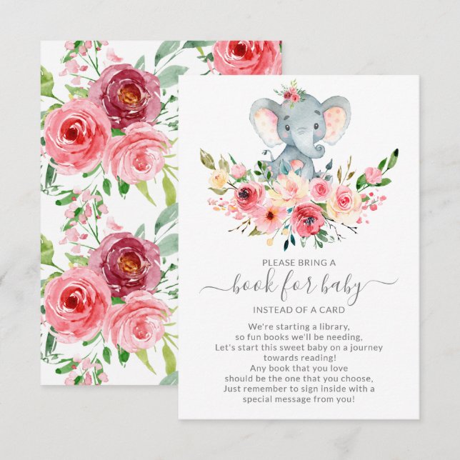 Floral Elephant Baby Shower Book for Baby Enclosure Card (Front/Back)