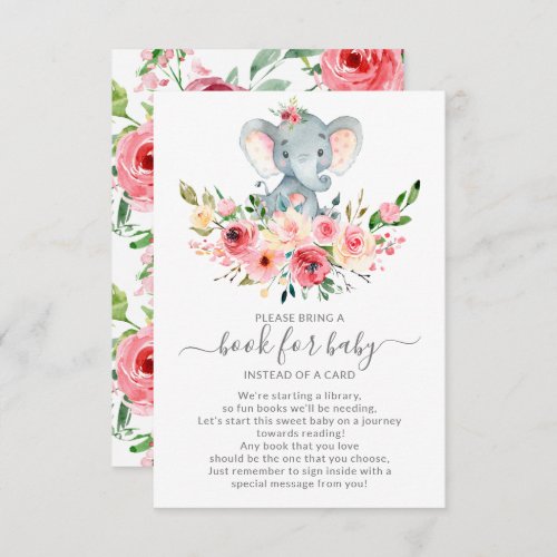 Floral Elephant Baby Shower Book for Baby Enclosure Card