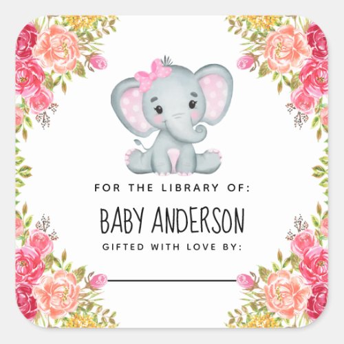 Floral Elephant Baby Shower Bookplate 