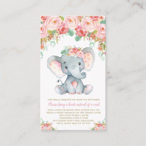 Floral Elephant Baby Shower Bring a Book Enclosure Card