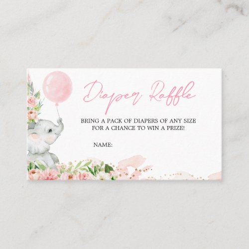 Floral Elephant Baby Shower Diaper Raffle Business Card