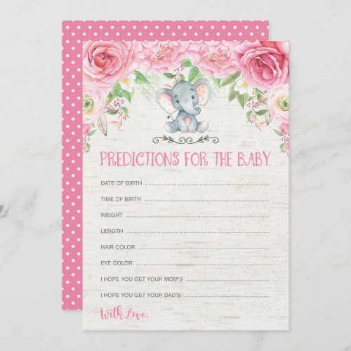 Floral Elephant Baby Shower Game Predictions Card