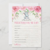 Floral Elephant Baby Shower Game Predictions Card (Front)
