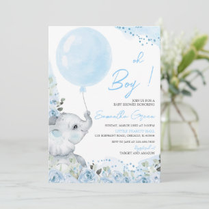 Floral Elephant Baby Shower Invitation