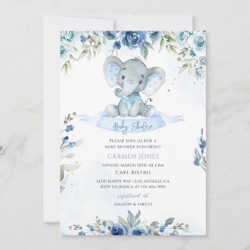 Floral Elephant Baby Shower Invitation
