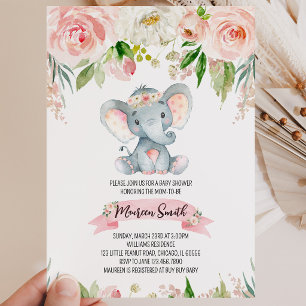 Floral Elephant Baby Shower Invitation