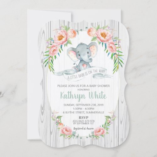 Floral Elephant Baby Shower Invitation Neutral