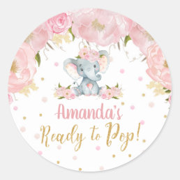 Floral Elephant Baby Shower Ready to Pop Classic Round Sticker