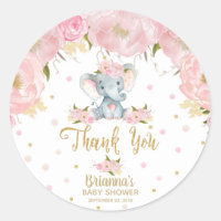 Floral Elephant Baby Shower Thank You Classic Round Sticker