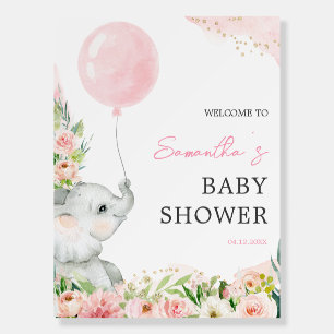 Floral Elephant Baby Shower Welcome Sign 