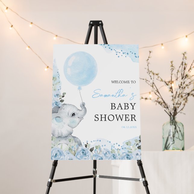 Floral Elephant Baby Shower Welcome Sign (In Situ (Stand))