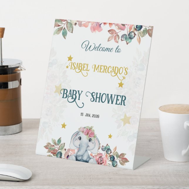 Floral Elephant  Baby Shower Welcome Sign. Pedestal Sign (In SItu)